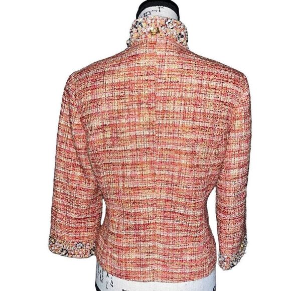 Chico’s orange & white tweed pearl collar jacket - Picture 4 of 6